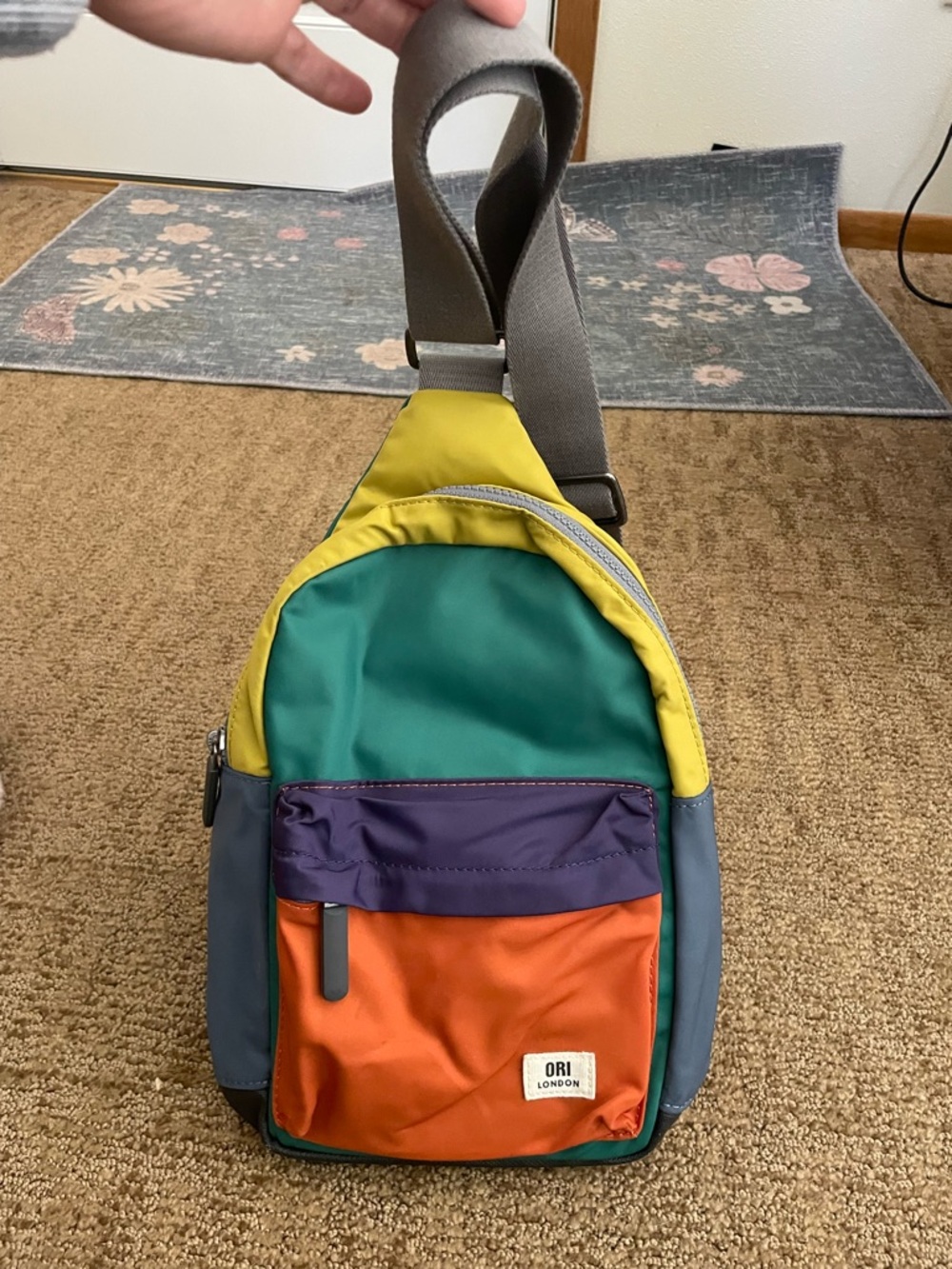 ORI London Colorblock Women's Sling Belt Bag in Teal, Yellow & Orange